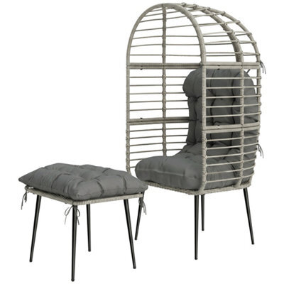 Light Grey Standing Garden Egg Chair With Footstool Rattan Outdoor Lounge Chair - image 1