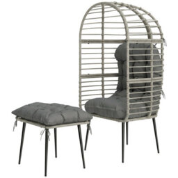 Light Grey Standing Garden Egg Chair With Footstool Rattan Outdoor Lounge Chair