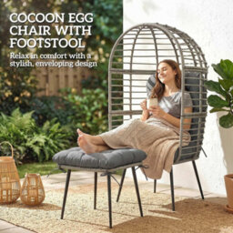 Light Grey Standing Garden Egg Chair With Footstool Rattan Outdoor Lounge Chair - thumbnail 3