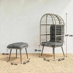 Light Grey Standing Garden Egg Chair With Footstool Rattan Outdoor Lounge Chair - thumbnail 2
