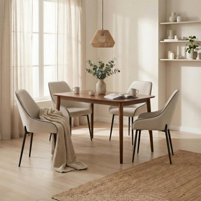 Furniturebox Lynton Walnut Effect Wood Dining Table With 4 Cream Beaumont Chairs - image 1