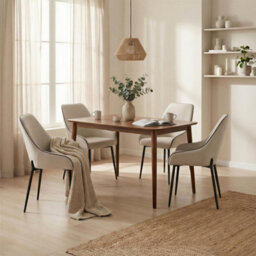Furniturebox Lynton Walnut Effect Wood Dining Table With 4 Cream Beaumont Chairs - thumbnail 1