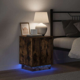 Berkfield Modern Bedside Cabinet With Led Lights Smoked Oak 39X34,5X50 Cm - thumbnail 4