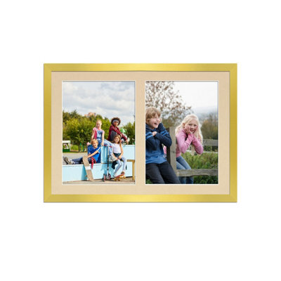 AK Frames 20X14 Gold Sleek Multi Photo Frame With Ivory Mount - Holds 2 Apertures (2X) A4 Photos - image 1