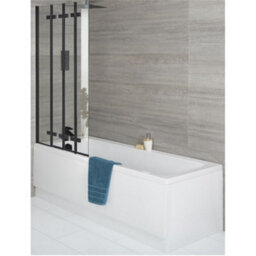 Homestylestore White Bathroom Single Ended Bath With Folding Black Screen, Side And End Panels, Waste And Trap 1600 X 700mm - thumbnail 1