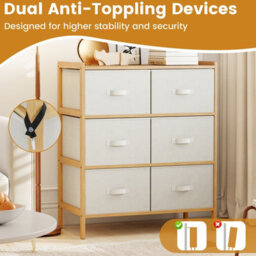 Costway 6-Drawer Dresser For Bedroom Bamboo Chest Of Drawers Storage Organizer Unit - thumbnail 4