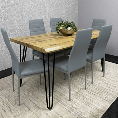 Kosy Koala Modern Dining Table Set With 6 Grey Faux Leather Chairs Dining Room Furniture - image 1