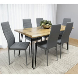 Kosy Koala Modern Dining Table Set With 6 Grey Faux Leather Chairs Dining Room Furniture - thumbnail 2