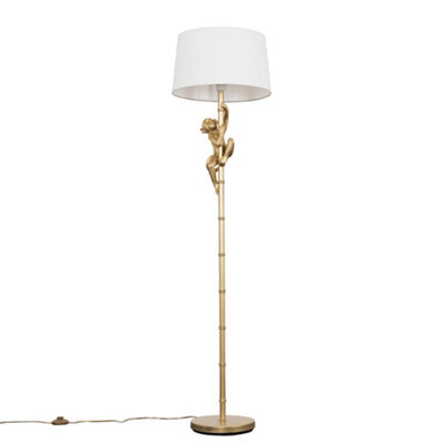 Valuelights Modern Gold Hanging Monkey Design Floor Lamp With White Tapered Shade - Includes 6W Led Bulb 3000K Warm White - image 1