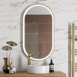 Affine Oval Led Mirror Touch Designer Bathroom Demister Mains Brushed Brass 550X1000mm - thumbnail 1