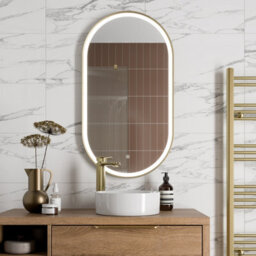 Affine Oval Led Mirror Touch Designer Bathroom Demister Mains Brushed Brass 550X1000mm - thumbnail 2