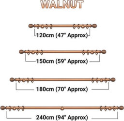 A.unique Home Ribbed Wooden Curtain Pole With Rings And Fittings - 35mm - 120Cm - Walnut - thumbnail 4