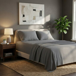 Soft Plain Brushed Cotton Fitted Flat Sheet Matching Pillowcases Set Grey