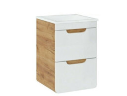 Impact Furniture Small Bathroom Vanity With Sink Wall Hung Unit 400mm Cloakroom Cabinet With Drawers White Gloss Oak Aruba - thumbnail 2