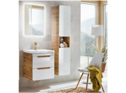 Impact Furniture Small Bathroom Vanity With Sink Wall Hung Unit 400mm Cloakroom Cabinet With Drawers White Gloss Oak Aruba - thumbnail 8