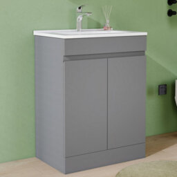 AVER-GROWTH 600mm Floor Standing Vanity Unit With Basin Matt Gray Ceramic Sink Bathroom Storage Cabinet Set Freestanding