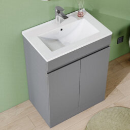 AVER-GROWTH 600mm Floor Standing Vanity Unit With Basin Matt Gray Ceramic Sink Bathroom Storage Cabinet Set Freestanding - thumbnail 3