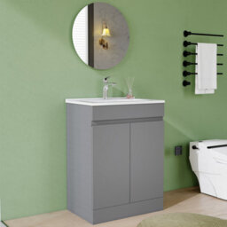AVER-GROWTH 600mm Floor Standing Vanity Unit With Basin Matt Gray Ceramic Sink Bathroom Storage Cabinet Set Freestanding - thumbnail 2