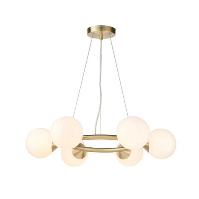 Luminosa Lighting Luminosa Grosseto Globe Pendant Ceiling Light Satin Brass Plate, Gloss White Glass - image 1
