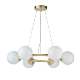 Luminosa Lighting Luminosa Grosseto Globe Pendant Ceiling Light Satin Brass Plate, Gloss White Glass - thumbnail 6