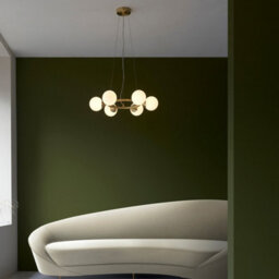 Luminosa Lighting Luminosa Grosseto Globe Pendant Ceiling Light Satin Brass Plate, Gloss White Glass - thumbnail 3