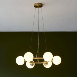 Luminosa Lighting Luminosa Grosseto Globe Pendant Ceiling Light Satin Brass Plate, Gloss White Glass - thumbnail 2