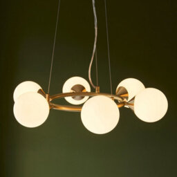 Luminosa Lighting Luminosa Grosseto Globe Pendant Ceiling Light Satin Brass Plate, Gloss White Glass - thumbnail 5