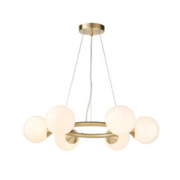 Luminosa Lighting Luminosa Grosseto Globe Pendant Ceiling Light Satin Brass Plate, Gloss White Glass - thumbnail 1