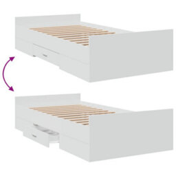 Berkfield Bed Frame With Drawers Without Mattress White 75X190 Cm Small Single - thumbnail 7