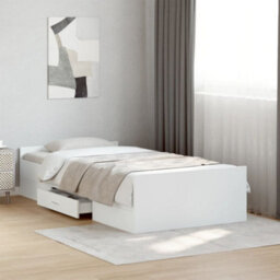 Berkfield Bed Frame With Drawers Without Mattress White 75X190 Cm Small Single - thumbnail 1