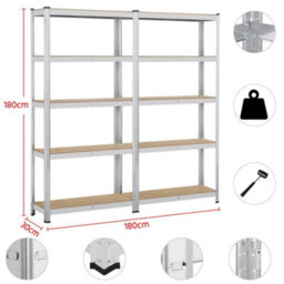 Yaheetech Set Of 2 5 Tier Metal Storage Shelves For Office Living Room Silver - thumbnail 3