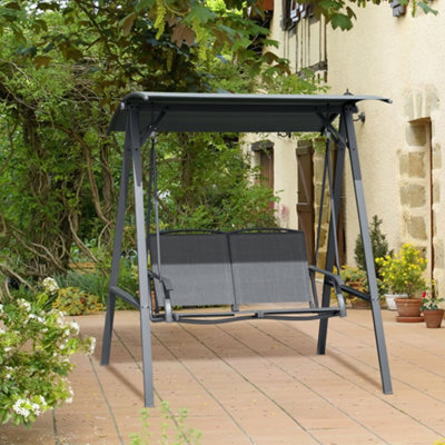 Outsunny 2 Seater Garden Swing Chair Swing Bench W/ Adjustable Canopy, Grey
