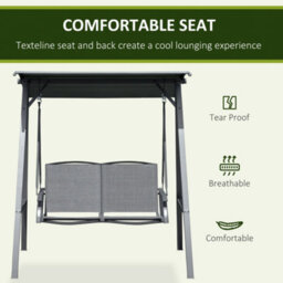 Outsunny 2 Seater Garden Swing Chair Swing Bench W/ Adjustable Canopy, Grey - thumbnail 5