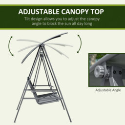 Outsunny 2 Seater Garden Swing Chair Swing Bench W/ Adjustable Canopy, Grey - thumbnail 4