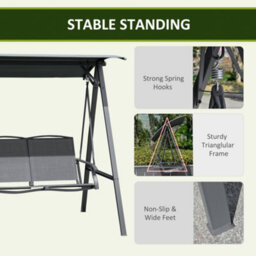 Outsunny 2 Seater Garden Swing Chair Swing Bench W/ Adjustable Canopy, Grey - thumbnail 6