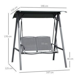 Outsunny 2 Seater Garden Swing Chair Swing Bench W/ Adjustable Canopy, Grey - thumbnail 3