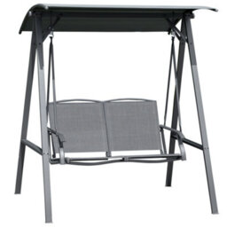 Outsunny 2 Seater Garden Swing Chair Swing Bench W/ Adjustable Canopy, Grey - thumbnail 2
