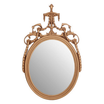 Orsina Gold Finish Oval Acanthus Leaf Wall Mirror,decorative Mirror With Bellflower Motifs,hollywood Regency Mirror