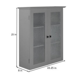 Teamson Home Wall Mounted Bathroom Cabinet With 2 Textured Glass Doors, Bathroom Storage, Grey - thumbnail 4