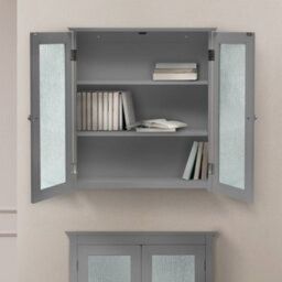 Teamson Home Wall Mounted Bathroom Cabinet With 2 Textured Glass Doors, Bathroom Storage, Grey - thumbnail 3