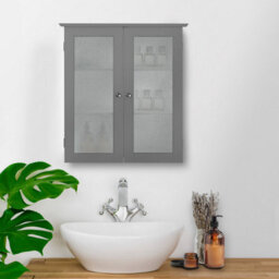 Teamson Home Wall Mounted Bathroom Cabinet With 2 Textured Glass Doors, Bathroom Storage, Grey - thumbnail 7
