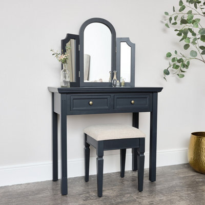 Melody Maison Large Dressing Table, Mirror & Stool Set - Daventry Navy Black Range - image 1