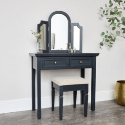 Melody Maison Large Dressing Table, Mirror & Stool Set - Daventry Navy Black Range