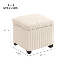Homcom 40 Cm Ottoman Storage Box With Removable Lid, Foot Rest, Beige - thumbnail 3