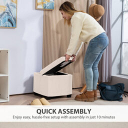Homcom 40 Cm Ottoman Storage Box With Removable Lid, Foot Rest, Beige - thumbnail 7