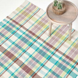 Homescapes Wilson Handwoven Blue, Yellow And Brown Tartan 100% Cotton Rug, 70 X 120 Cm - thumbnail 1