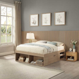 Home Treats King Size Platform Bed With 4 X 120Cm Oak Acoustic Wall Panel - thumbnail 2