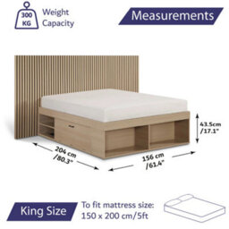 Home Treats King Size Platform Bed With 4 X 120Cm Oak Acoustic Wall Panel - thumbnail 8