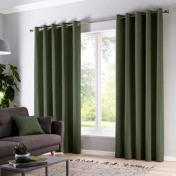 Fusion Cannes 100% Cotton Black Out Plain Dyed Bottle Green Eyelet Curtains