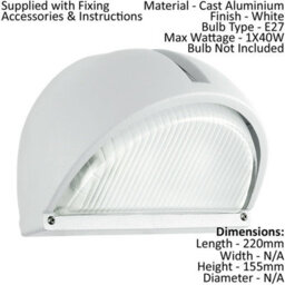 2-Pack Ip44 Outdoor Wall Light In White Aluminium With 40W E27 Bulb For Porch And Garden - thumbnail 2